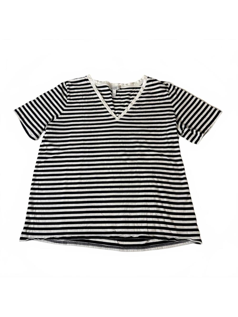 Cos Striped V-Neck Cotton Quiet Luxury Corporate Back to School Fall Layering